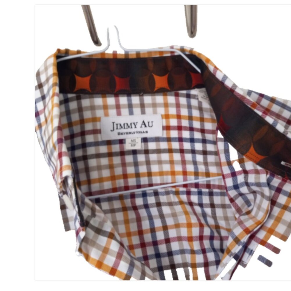 Jimmy Au Beverly Hills Men’s Medium Short Check Shirt Flip Cuff Button Down EUC - Picture 12 of 13